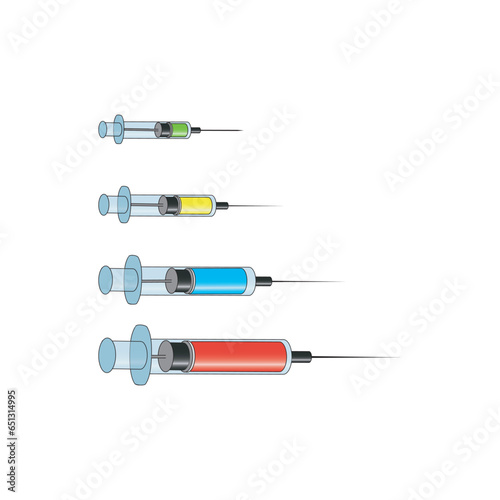 Set of 4 syringe colorful icons, simple vector illustration design. Medical carttoon symbol to use in websites, lectures, presentations, etc