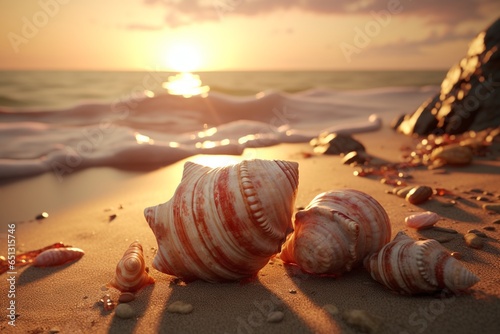 shell on the beach, Generative AI photo