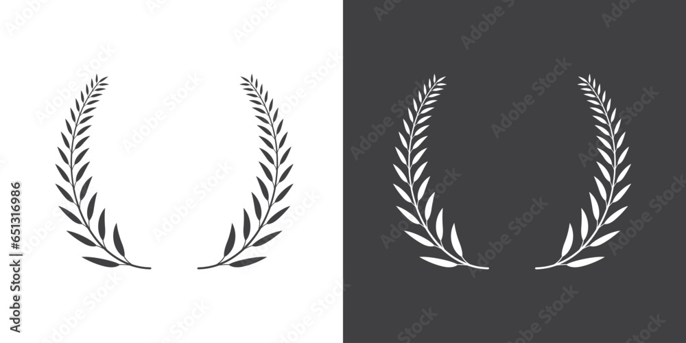 Set of black and white Foliate laurels branches, Black silhouette circular laurel foliate. Vector illustration Set of black and white Foliate laurels branches, Black silhouette circular laurel foliate. Vector illustration