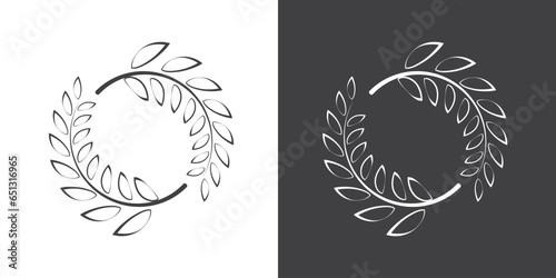 Decorative frame round laurels branches. Circular laurel wreath with color and black and white background, wreath element, Vector illustration.