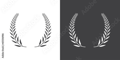 Set of black and white Foliate laurels branches, Black silhouette circular laurel foliate. Vector illustration