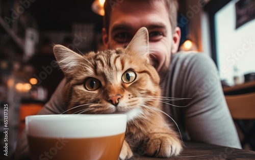 A pet owner at a pet-friendly cafe. Generative AI