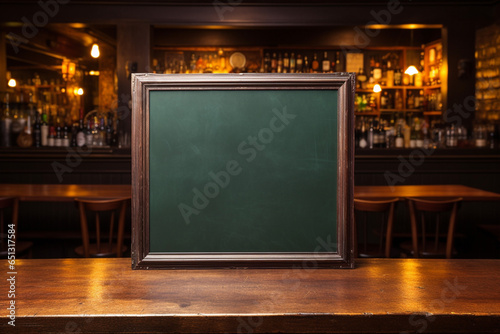 Traditional irish pub interior with empty vintage blackboard