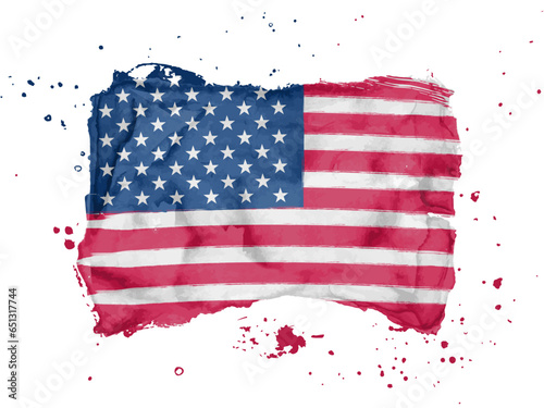 Flag of United States, brush stroke background.  Flag of United States on white background. Watercolor style for your web site design, app, UI.  EPS10.