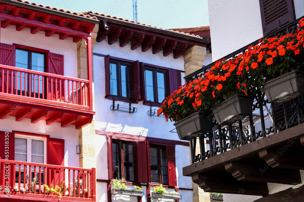 Traditional and colorful basque houses in the old town of Hondarribia Traditional and colorful basque houses in the old town of Hondarribia