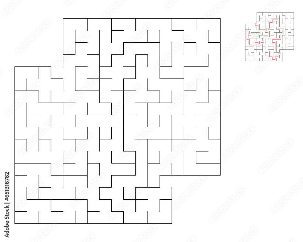 Square maze,  logic game with labyrinths.  maze game. A maze with answers