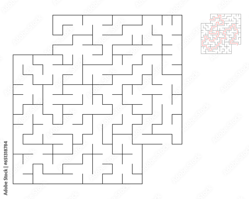 Square maze,  logic game with labyrinths.  maze game. A maze with answers
