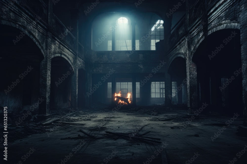 Abandoned building with a dark and mysterious atmosphere 