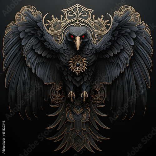 black bird with ornaments. 