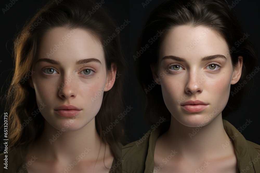 A visual depiction of a woman's transformation before and after 