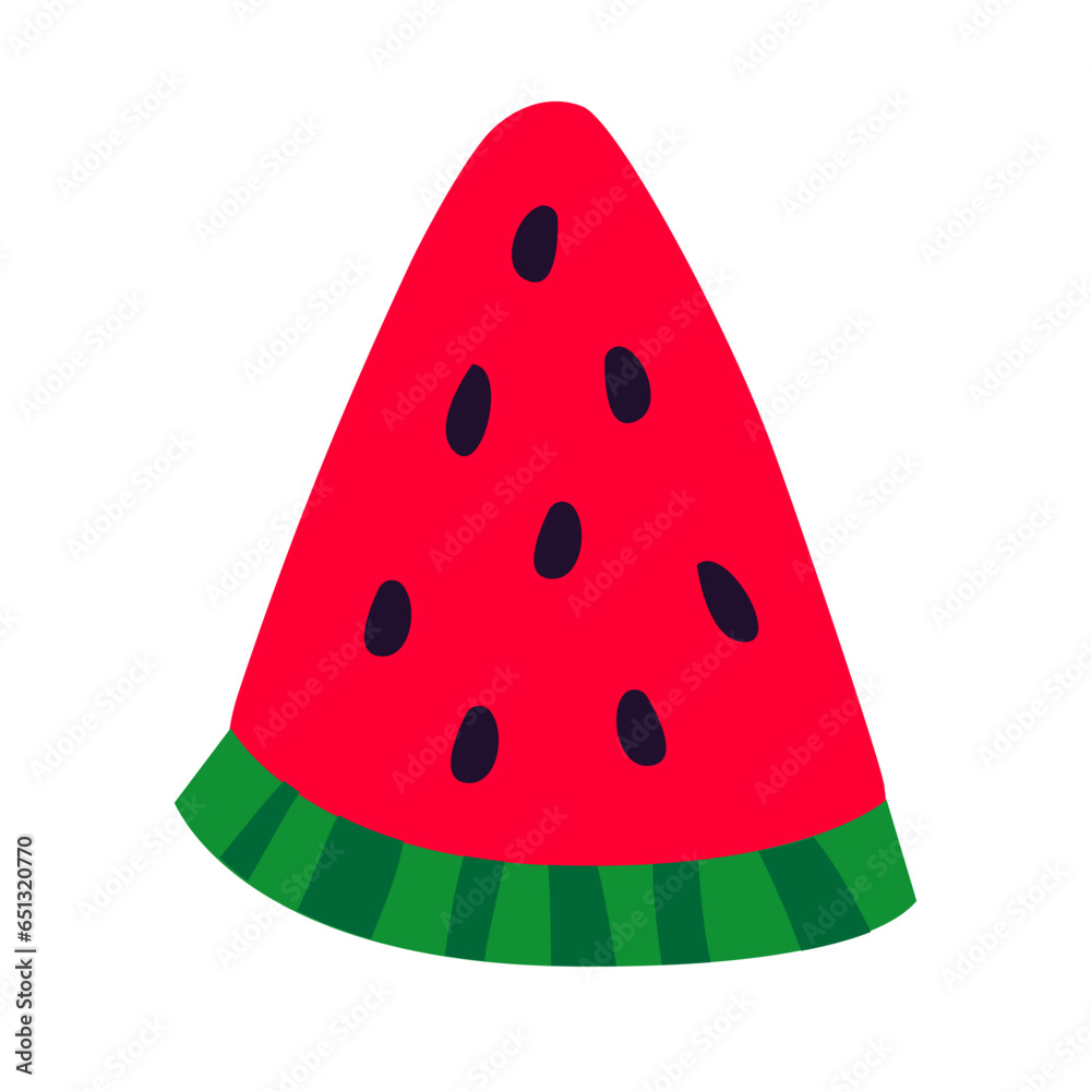Watermelon icon, sliced fruit isolated on white background. For web, print, product, package, cosmetic, food design, logo. Vector flat illustration. Summer symbol Watermelon icon, sliced fruit isolated on white background. For web, print, product, package, cosmetic, food design, logo. Vector flat illustration. Summer symbol