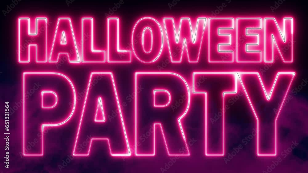 Halloween Party text font with light. Luminous and shimmering haze inside the letters of the text Halloween Party. 
