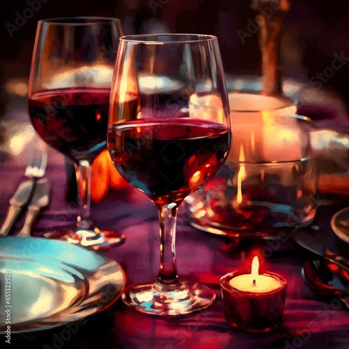 Romantic Table Setting with Red Wine & Candlelight - Perfect for Valentine's Day Dinners, Anniversaries, and Intimate Celebrations
