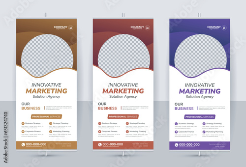 Modern creative corporate business standee x rollup pullup signage retractable banner with multiple trendy gradient colors design vector bundle template