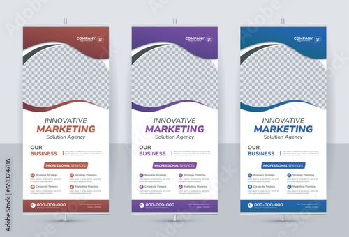 Modern creative corporate business standee x rollup pullup signage retractable banner with multiple trendy gradient colors design vector bundle template