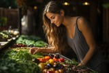 A Female Customer's Delightful Shopping Experience at a Farmers Market Stall