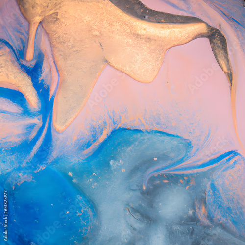 Abstract Vivid Color Fluid Texture, Metallic Glittery Liquid Substance, Dense Oil Watercolour Mixture photo