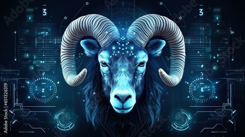 Futuristic Aries zodiac horoscope astrology symbol background. AI generated