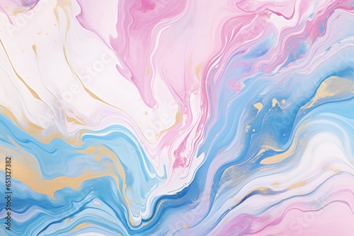 Abstract watercolor paint background illustration web design - Soft blue pink pastel color waves and gold lines, with liquid fluid marbled paper texture banner texture | Generative AI