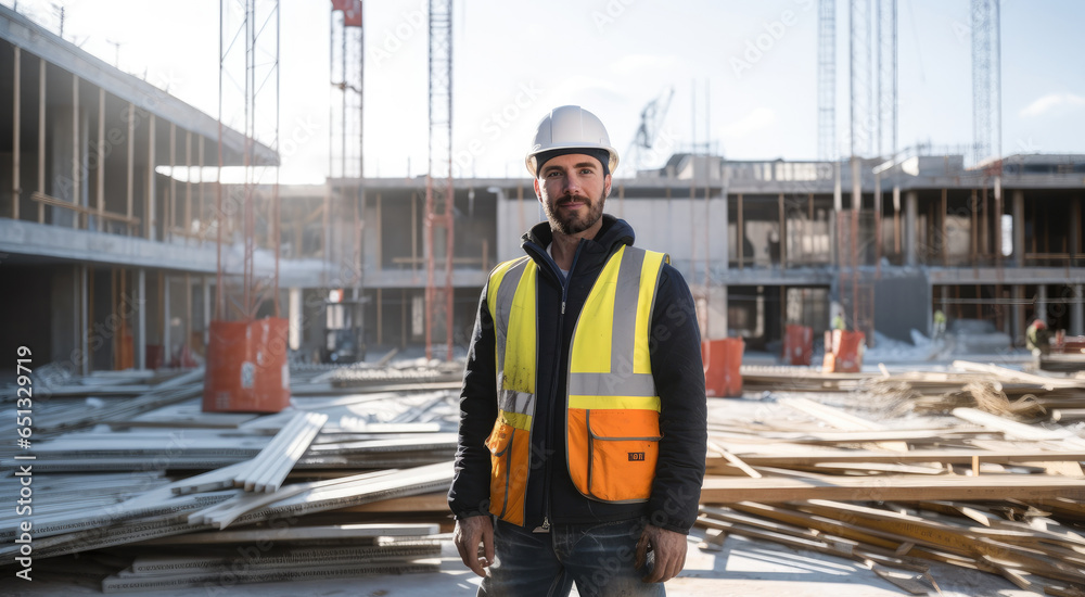 Portrait of a positive construction worker at construction site. Portrait of a positive construction worker at construction site.
