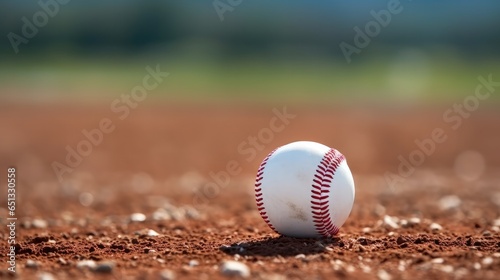 Baseball ball on red track rubber photo
