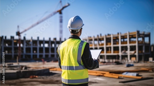 Senior architect using technology at construction site.