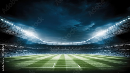 Football stadium with light, Field at night. © visoot