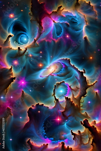 dark of night celestial star dust and clouds background colorful gen ai