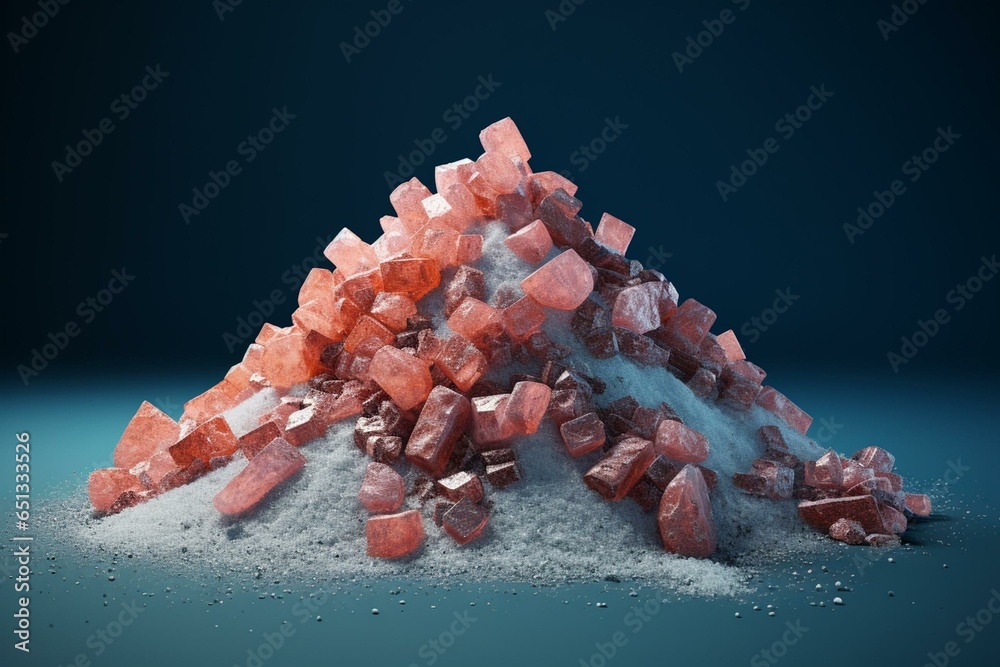Heap of salt for lithium-ion battery manufacturing in electric vehicle industry, extracted lithium hexafluorophosphate from recycling process, 3D illustration. Generative AI - obrazy, fototapety, plakaty 