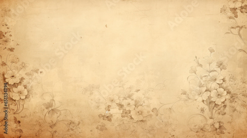 Vintage floral pattern on old yellowed paper background