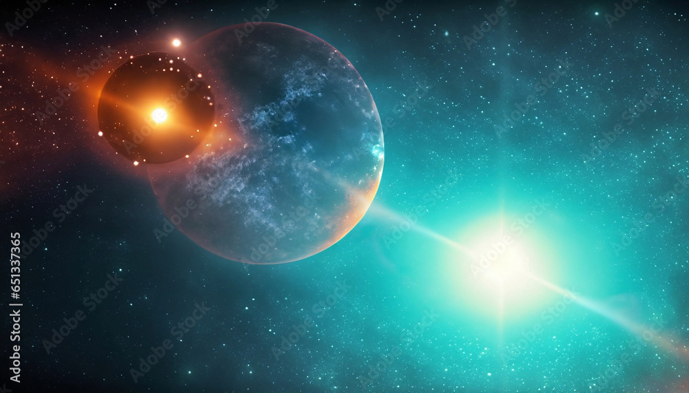 Obraz premium Space galaxy with nebula, milky way, stars, and planets in an orange-teal design