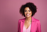 Portrait of Woman wearing Pink Suit on pink background