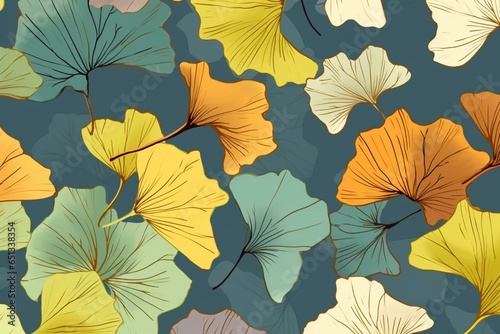 A seamless pattern featuring ginkgo leaves. Generative AI