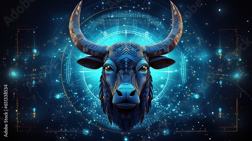 Futuristic Taurus zodiac horoscope astrology symbol background. AI generated
