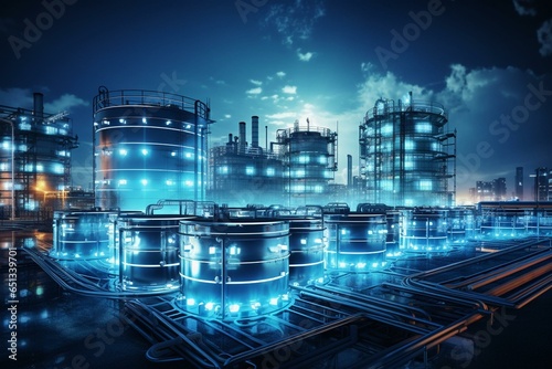 Chemical manufacturing with renewable energy and storage tanks in an industrial facility. Generative AI