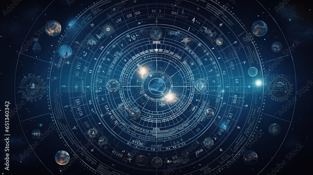 Futuristic outer space zodiac horoscope astrology symbol background. AI generated - obrazy, fototapety, plakaty 
