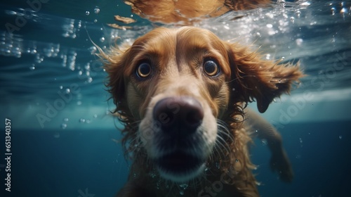 A dog swimming underwater. Dog playing in the pool. Summer concept © IC Production