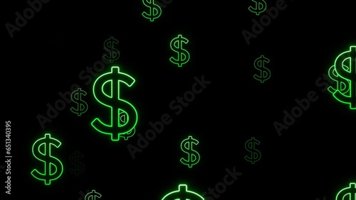 Green neon dollar sign particles loop animation background photo