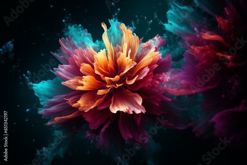 Beautiful celestial flowers spreading vibrant colors in the universe. Generative AI © Xanthe