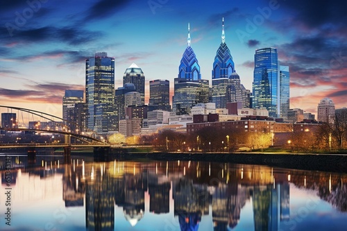 City skyline of downtown Philadelphia, Pennsylvania, USA. Generative AI photo