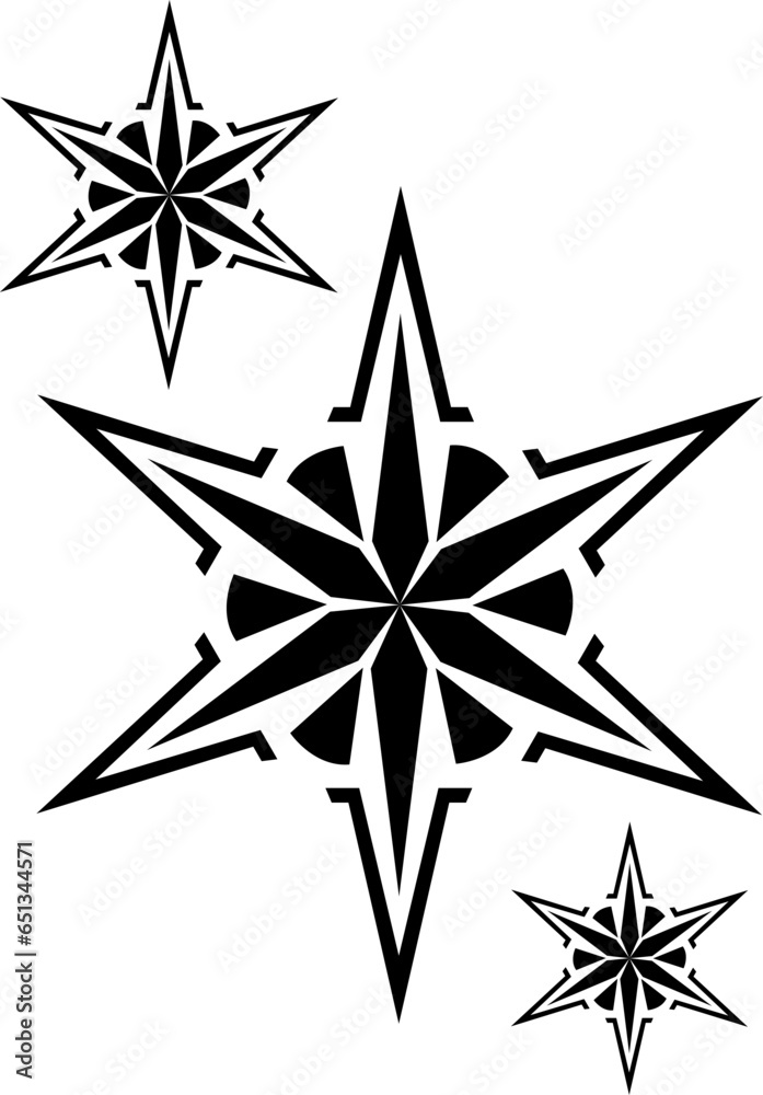 Stars tattoo, tattoo illustration, vector on a white background. Stars tattoo, tattoo illustration, vector on a white background.