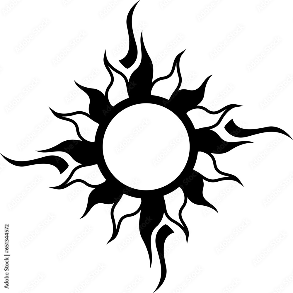Sun tattoo, tattoo illustration, vector on a white background. Sun tattoo, tattoo illustration, vector on a white background.