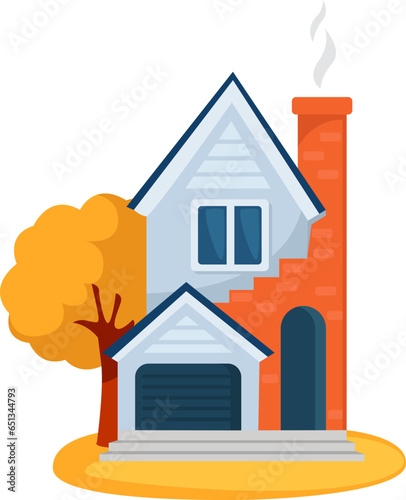 Autumn house, illustration, vector on a white background.