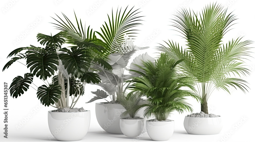 Illustration of a row of tropical houseplants in ceramic containers generative AI
Illustration of a row of tropical houseplants in ceramic containers generative AI