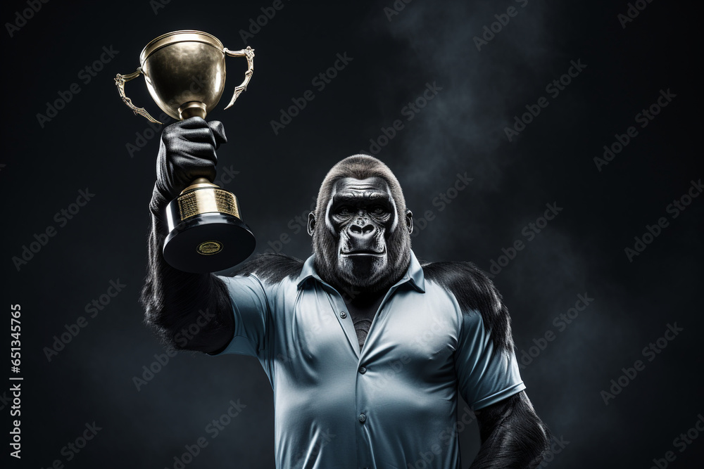 big gorilla with a trophy