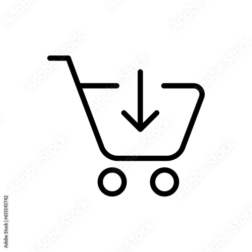 add to shopping cart icon, shop basket symbol with arrow down icon symbol . line outline