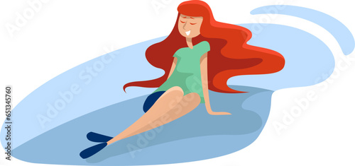 Girl with red hair relaxing, illustration, vector on a white background.