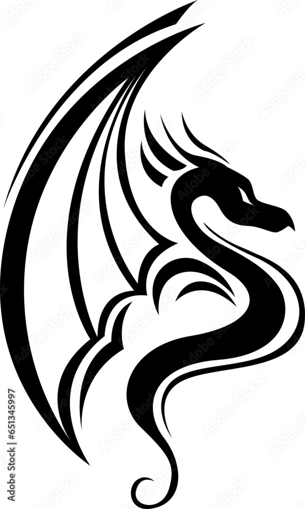 Fototapeta premium Dragon tattoo, tattoo illustration, vector on a white background.