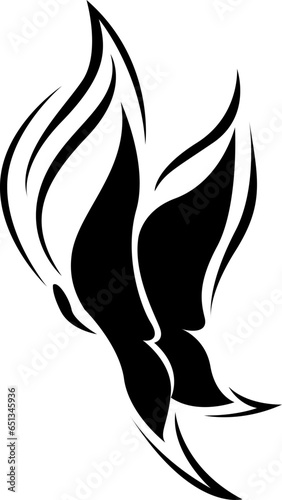 Flying butterfly tattoo, tattoo illustration, vector on a white background.