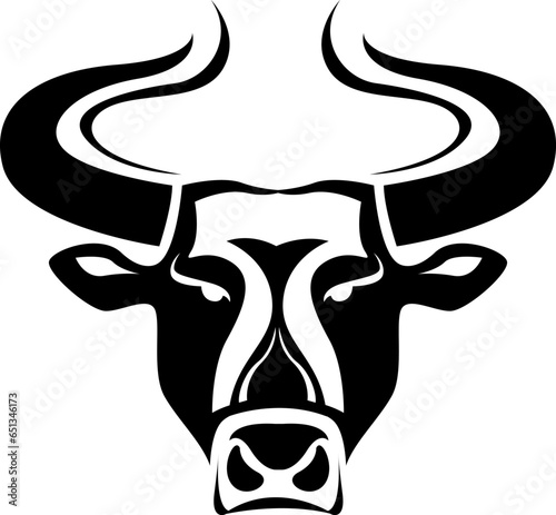 Bull head with horns tattoo, tattoo illustration, vector on a white background.